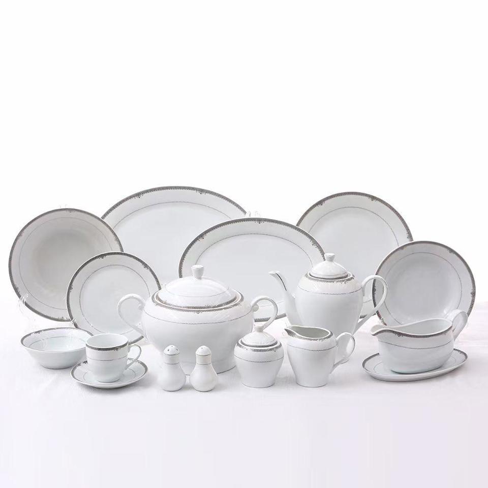 Dinner Set 95 pieces [White/Silver] - Service for 12